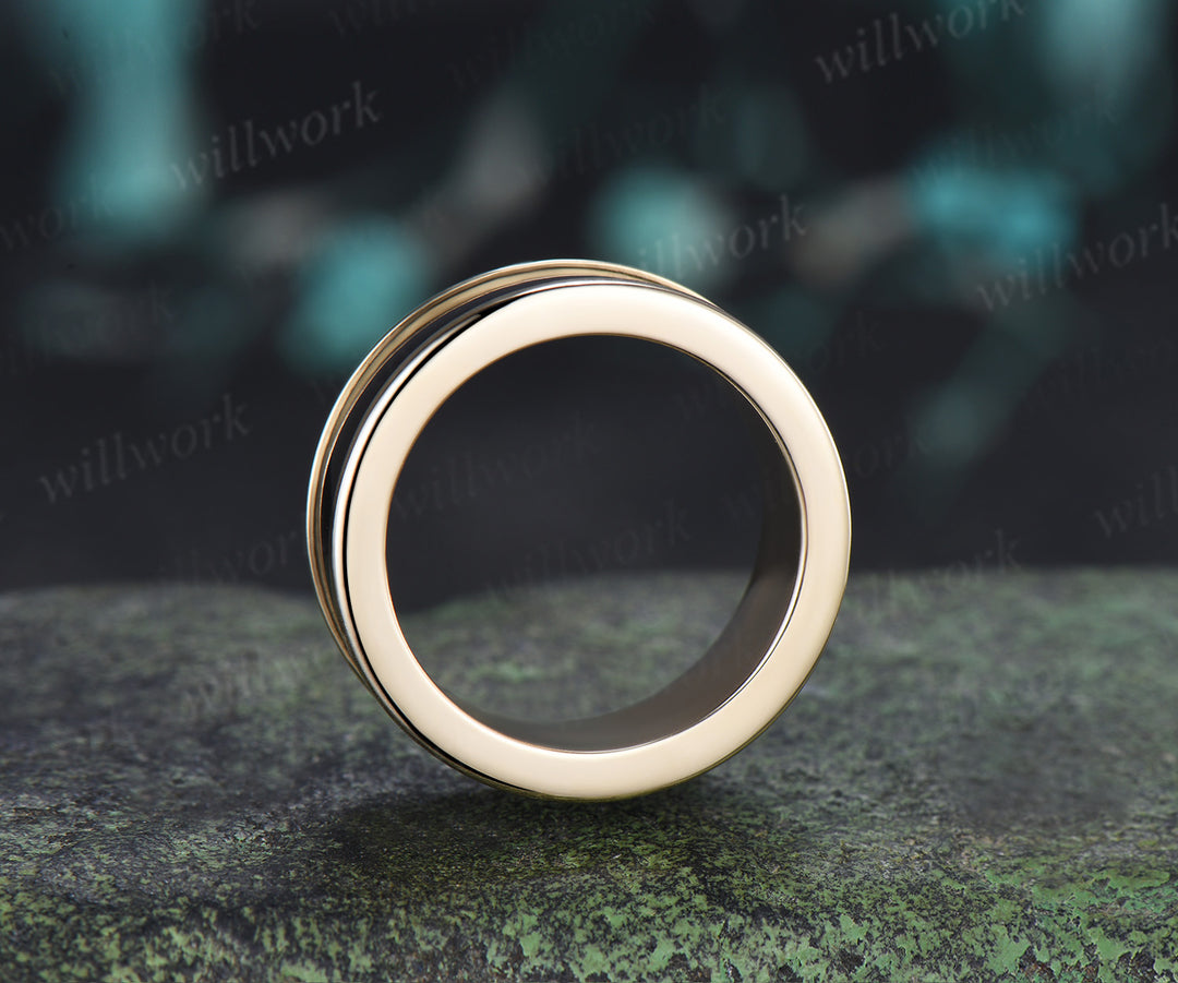 Unique Black Onyx Wedding Band for Men Black Onyx Inlay Ring Unique Modern Men Ring