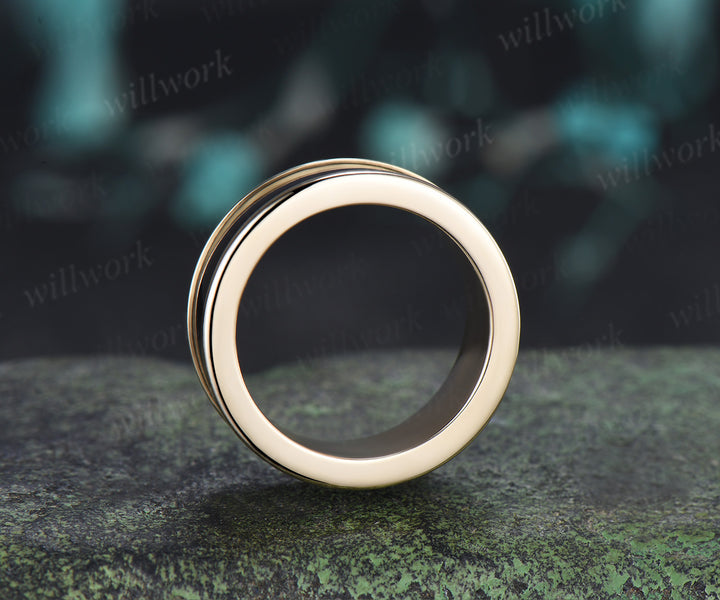Unique Black Onyx Wedding Band for Men Black Onyx Inlay Ring Unique Modern Men Ring