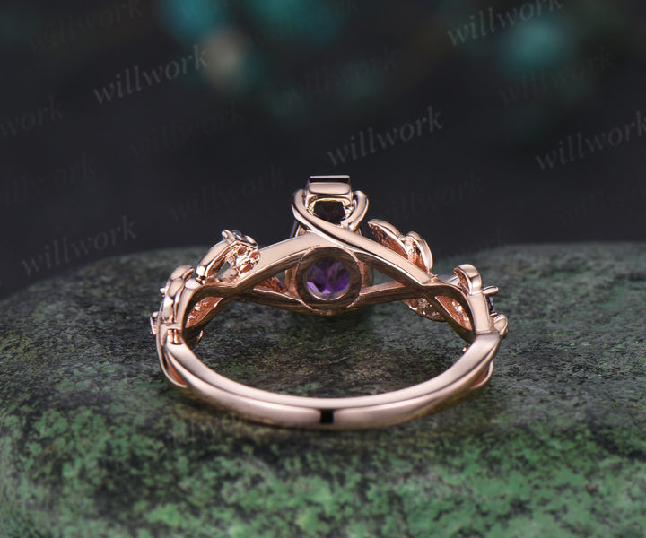 Coffin cut amethyst engagement ring vintage five stone alexandrite leaf infinity kite cut ring vine branch anniversary ring gift