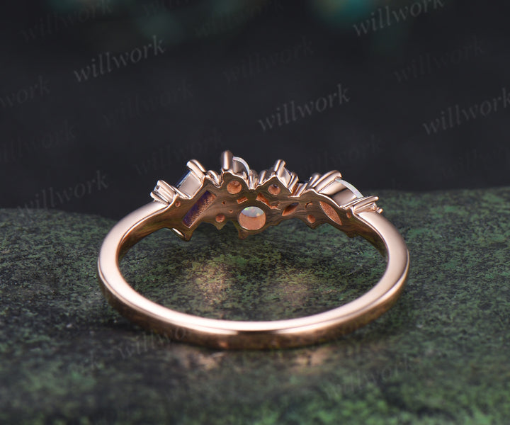 Baguette sapphire natural tanzanite wedding band dainty opal cluster multi-stone minimalist promise ring