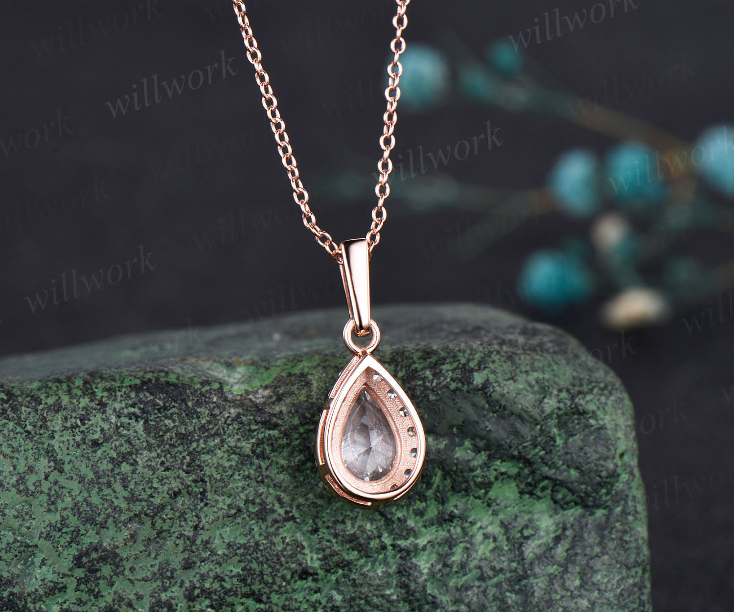 Rose Gold Plated Pear Shape Pendant And buy Chain