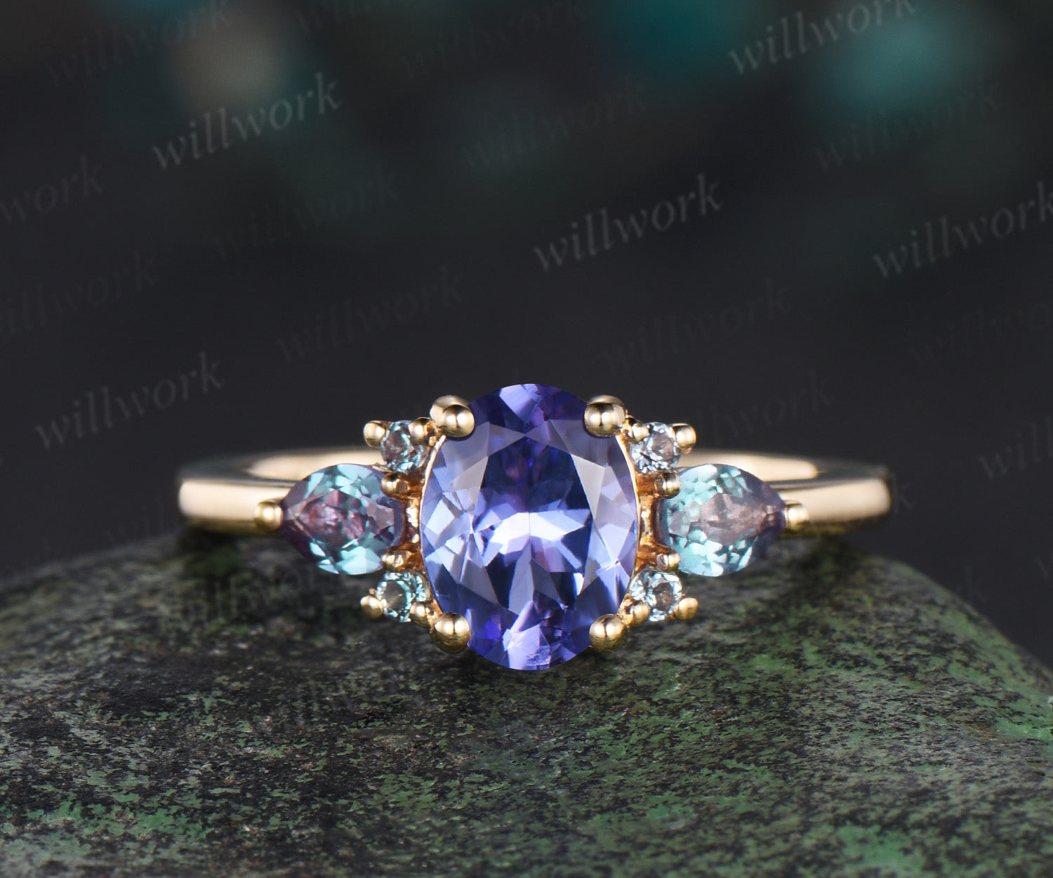 Oval Cut Natural Tanzanite Engagement Ring Cluster Pear