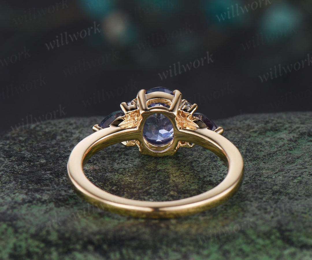 Oval Cut Natural Tanzanite Engagement Ring Cluster Pear Alexandrite Ring Unique December Birthstone Birthday Gifts Blue Gemstone Rings