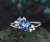 Hexagon Cut Alexandrite ring white gold cluster split shank unique Engagement Ring moonstone opal wedding ring women