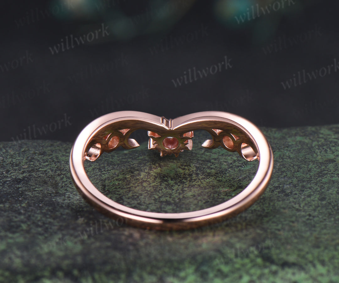 Dainty alexandrite sun moon wedding band bezel moissanite crescent curved stacking ring unique wedding ring for women