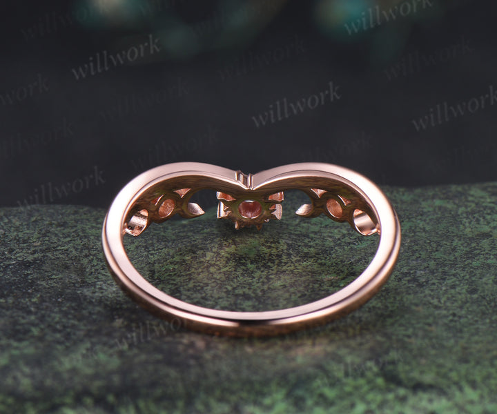 Dainty alexandrite sun moon wedding band bezel moissanite crescent curved stacking ring unique wedding ring for women