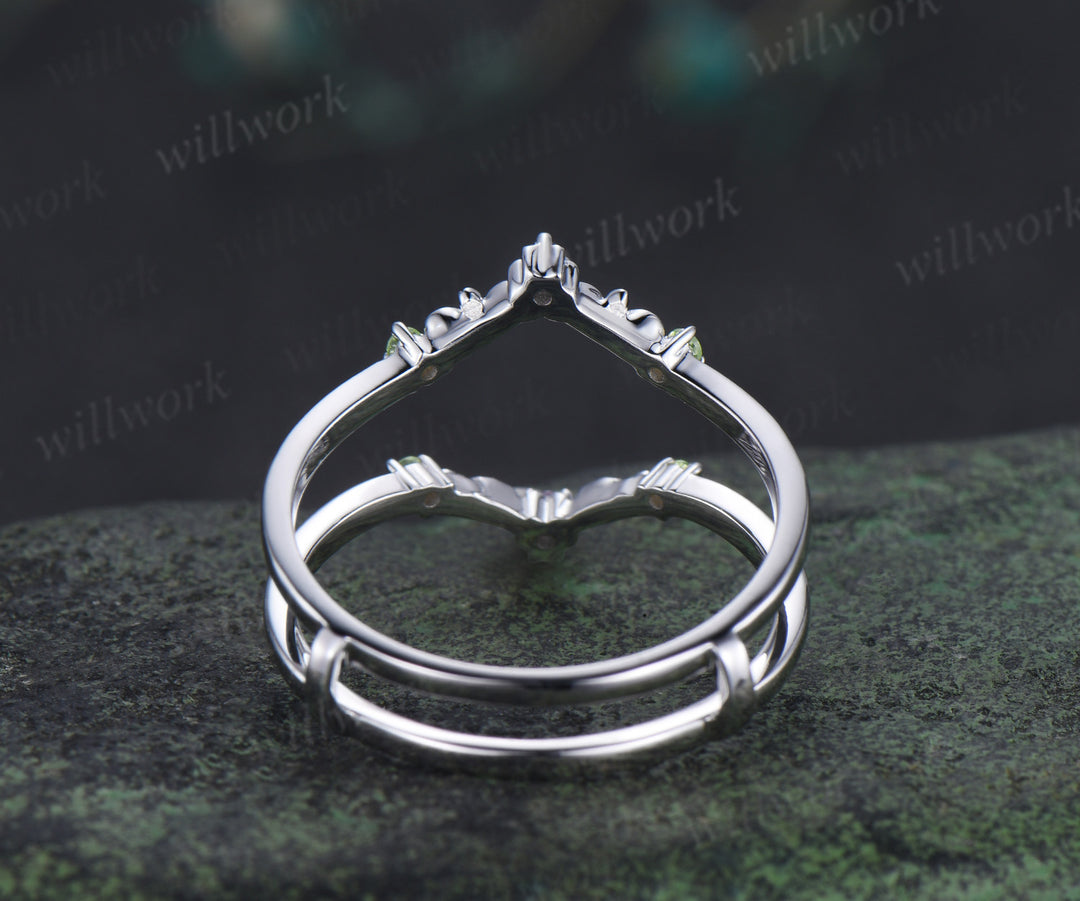 Dainty amethyst floral peridot wedding band white gold leaf enhancer ring stackable double layer wedding ring for women
