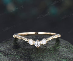 Minimalist curved diamonds wedding band leaf band enhancer unique stackable ring bridal gifts