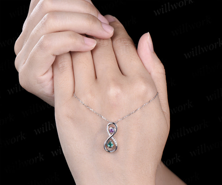 Infinity pear emerald round amethyst pendant necklace Toi et Moi necklace with diamonds unique gifts for women