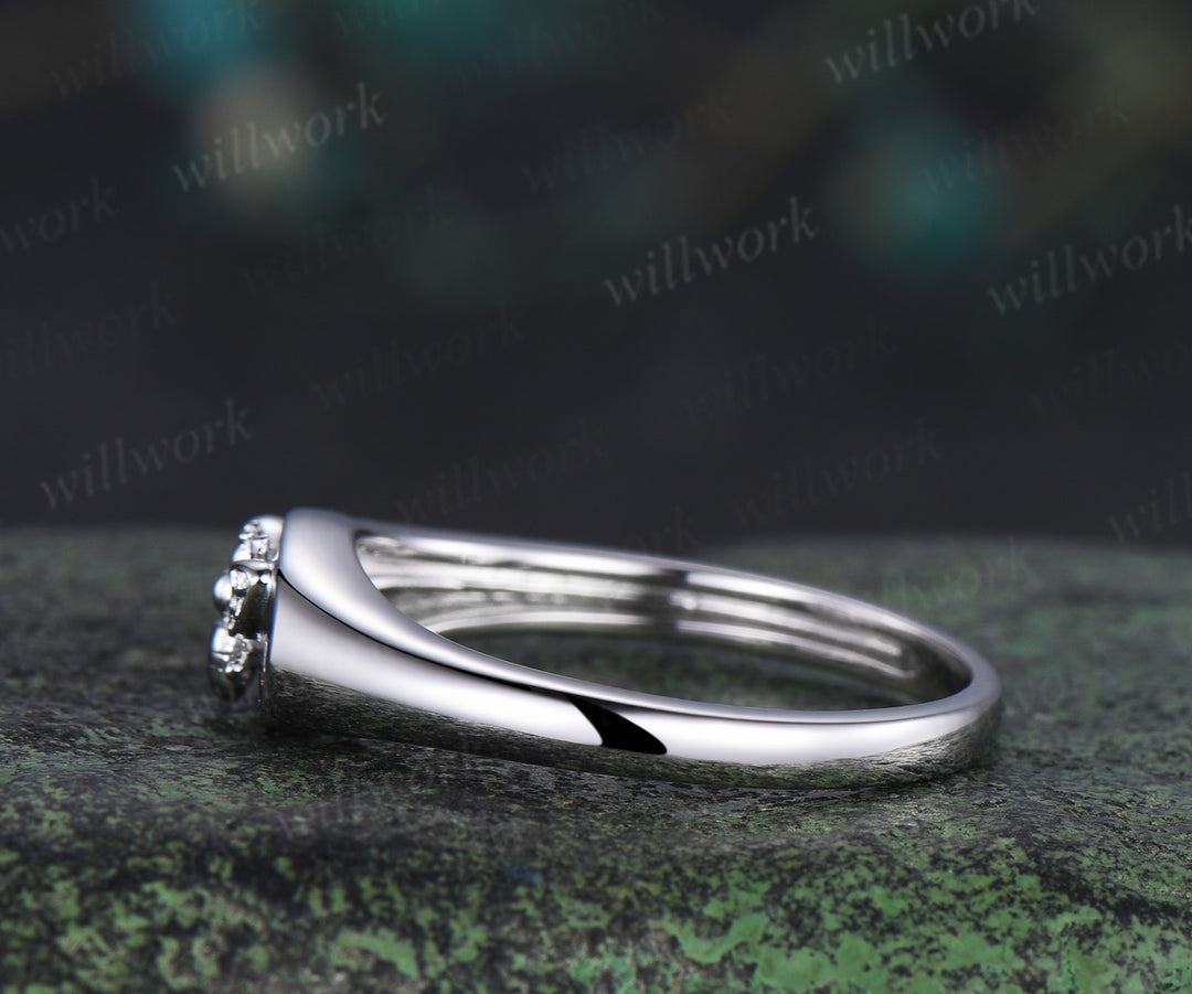 Honey bee signet ring solid 14k white gold ring bumblebee statement ring comfort fit jewelry gifts