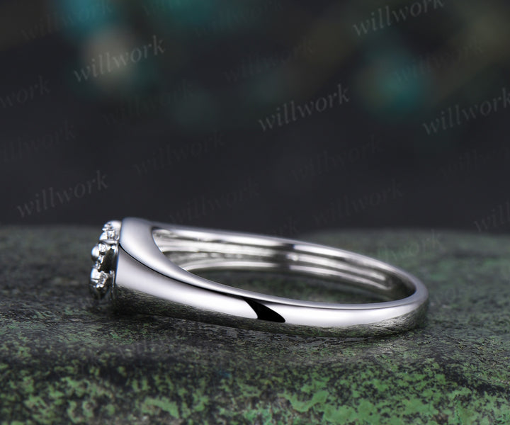 Honey bee signet ring solid 14k white gold ring bumblebee statement ring comfort fit jewelry gifts