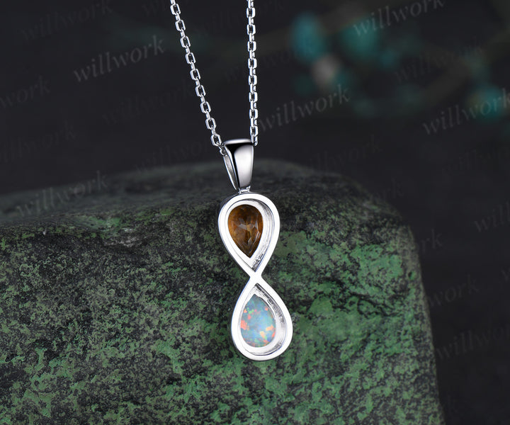 Pear cut citrine opal necklace infinity pendant toi et moi birthstone charm couple BFF necklace