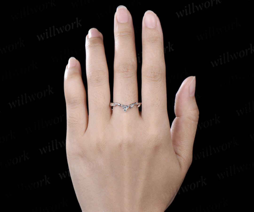 Celtic knot leaf alexandrite wedding band vintage trinity curved matching stacking band