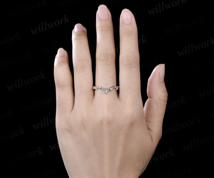 Celtic knot leaf alexandrite wedding band vintage trinity curved matching stacking band