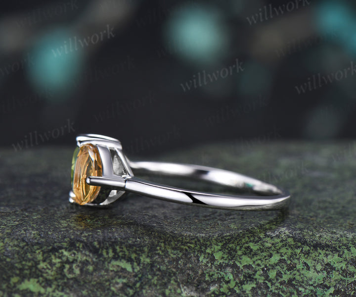 Trillion Cut Peridot Citrine Engagement Ring Personalized Toi Et Moi Two Birthstone Ring for Couple BFF
