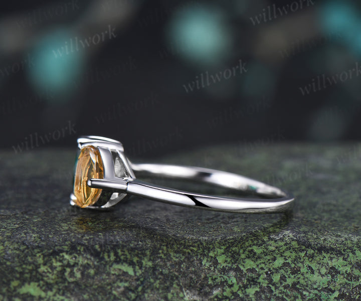 Trillion Cut Emerald & Citrine Toi et Moi Ring Personalized Two Birthstone Couple Ring BFF Jewelry Gift