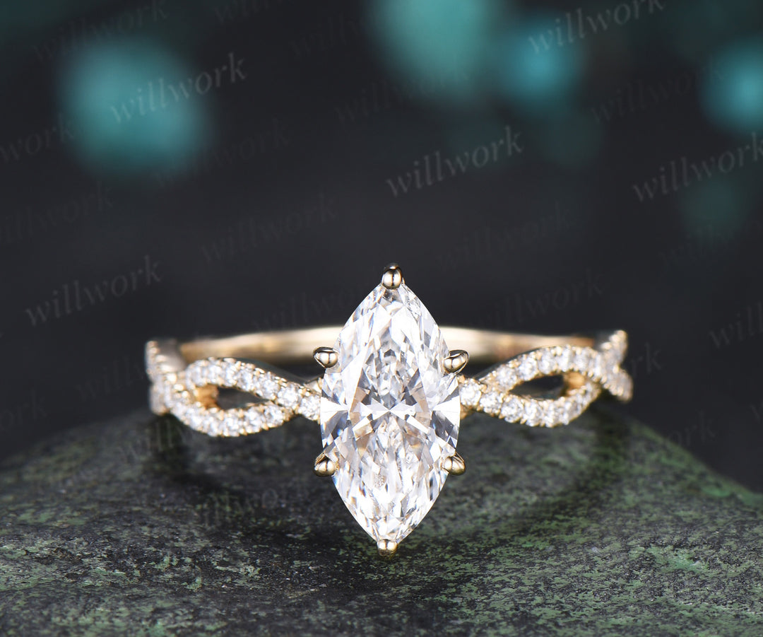 Marquise Lab Grown Diamond Engagement Ring Set Twisted Infinity Band Diamond Promise Ring Wave Wedding Ring Bridal Set