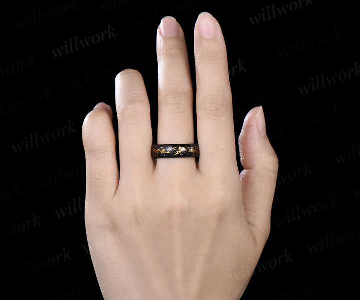 Pear Citrine Seven Stone Engagement Ring & Bold Tungsten Men Wedding Band Couple Rings