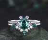 Unique pear emerald engagement ring set frog animal inspired wedding ring baguette emerald moissanite wedding band bridal set