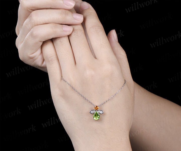 Pear cut peridot citrine earrings necklace firefly inspired peridot & citrine jewelry set