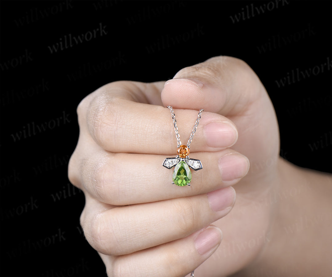 Pear cut peridot citrine earrings necklace firefly inspired peridot & citrine jewelry set
