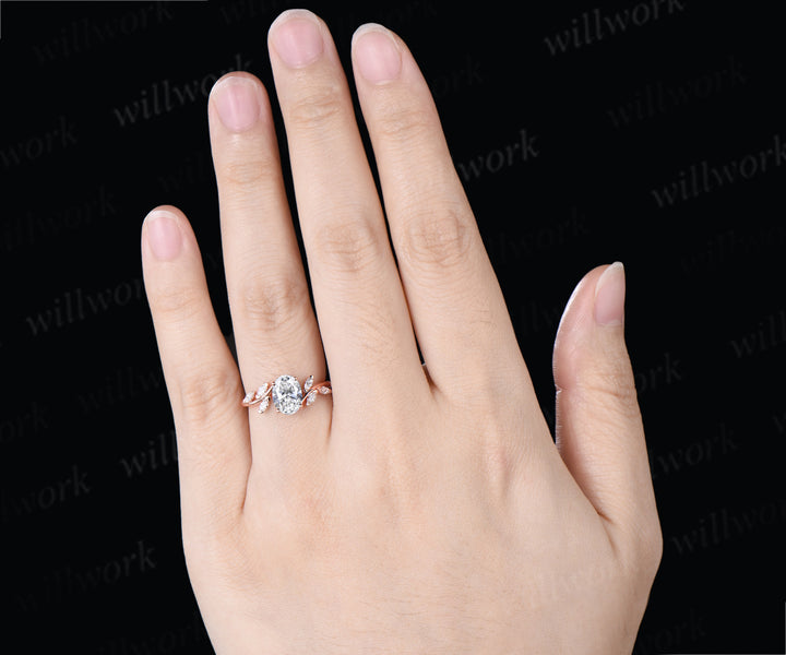 Oval Cut Lab Grown Diamond Engagement Ring Marquise Diamond Seven Stone Bypass Cluster Ring Unique Bridal Ring