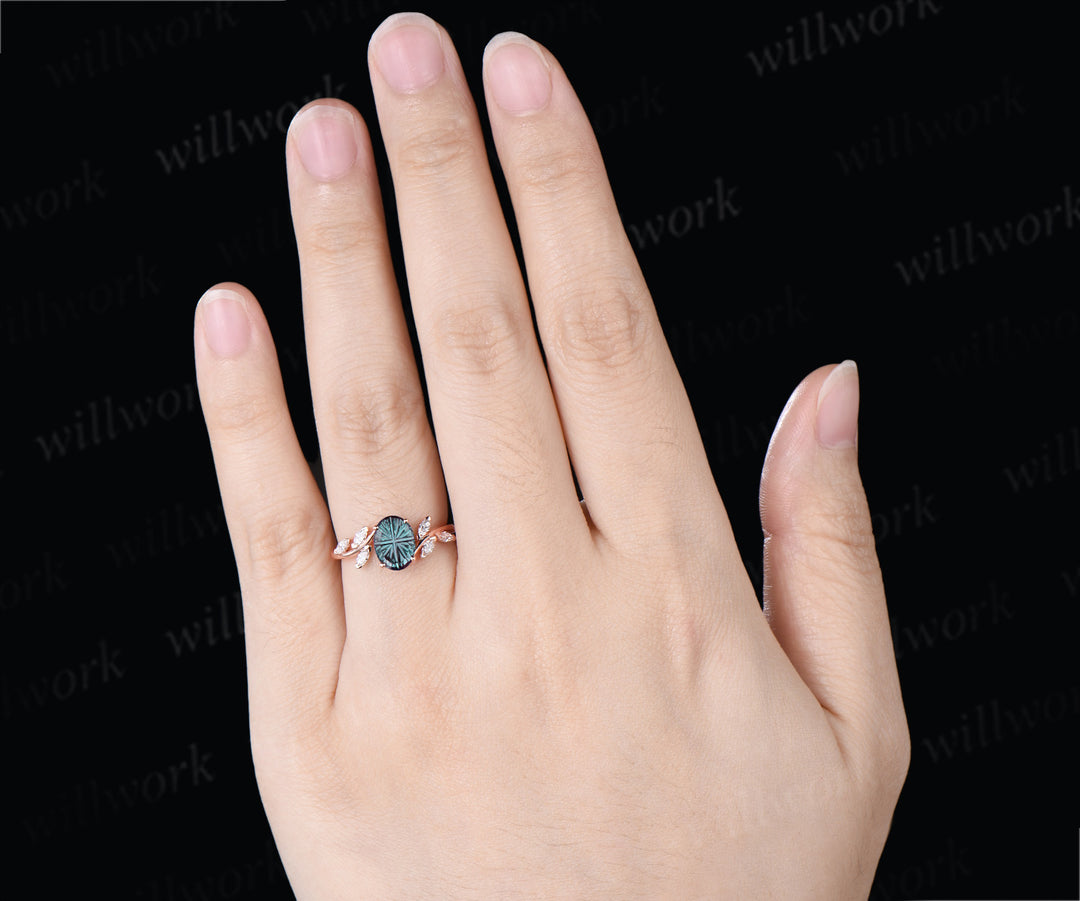 Oval Fantasy Cut Alexandrite Engagement Ring Moissanite Seven Stone Bypass Ring Color Change Gemstone Bridal Ring June Birthstone Gifts