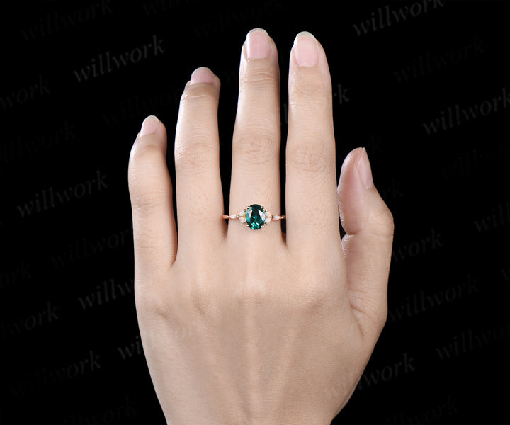 Oval cut emerald engagement ring marquise opals classic seven stone promise ring unique cluster bridal ring