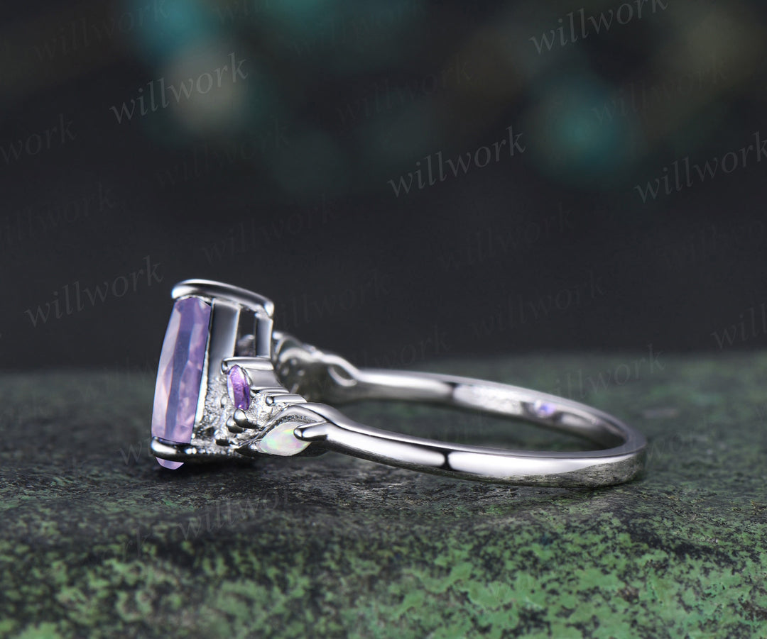 Pear cut lavender amethyst engagement ring opal moissanite amethyst cluster ring minimalist wedding ring for bridal