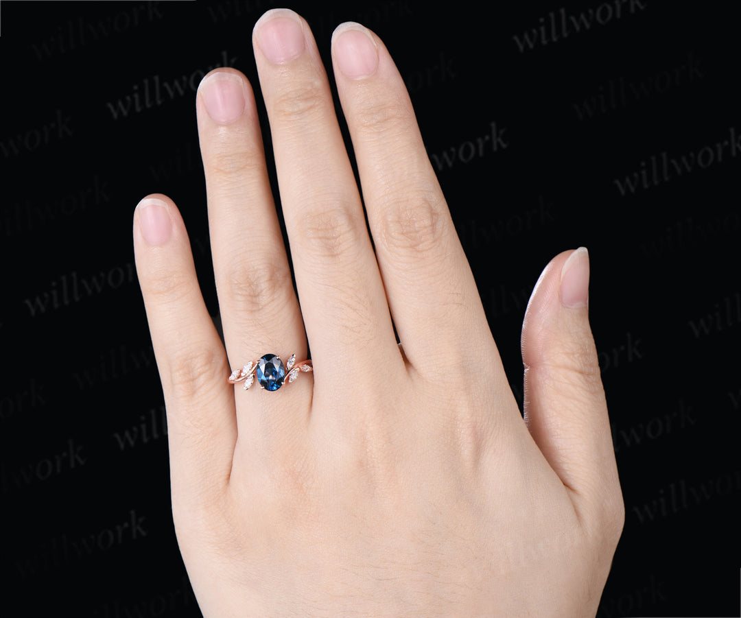 Oval Cut London Blue Topaz Engagement Ring Seven Stone Bypass Ring Marquise Moissanite Cluster Promise Ring Gifts