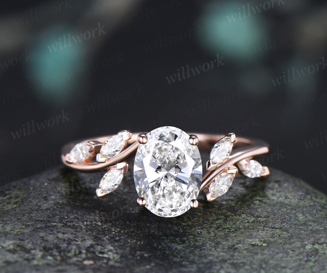 Oval Cut Lab Grown Diamond Engagement Ring Marquise Diamond Seven Stone Bypass Cluster Ring Unique Bridal Ring