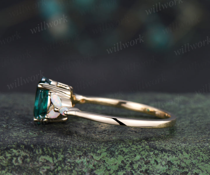 Oval cut emerald engagement ring marquise opals classic seven stone promise ring unique cluster bridal ring