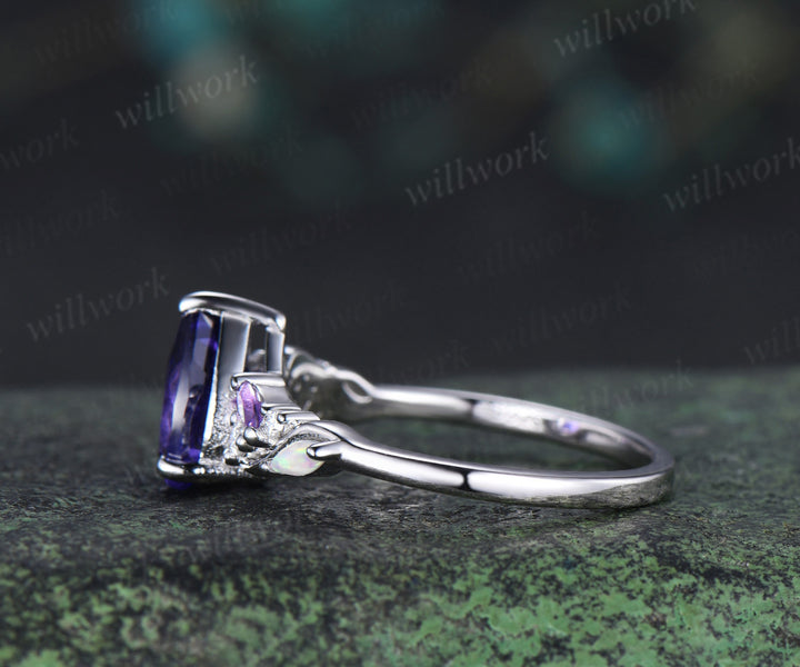Unique purple sapphire engagement ring marquise amethyst opal bridal wedding ring jewelry gifts for women