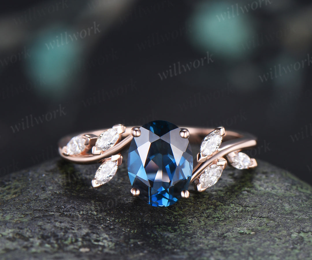 Oval Cut London Blue Topaz Engagement Ring Seven Stone Bypass Ring Marquise Moissanite Cluster Promise Ring Gifts