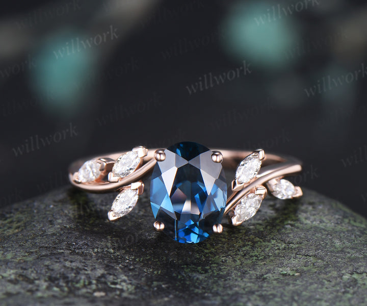 Oval Cut London Blue Topaz Engagement Ring Seven Stone Bypass Ring Marquise Moissanite Cluster Promise Ring Gifts