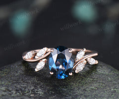 Oval Cut London Blue Topaz Engagement Ring Seven Stone Bypass Ring Marquise Moissanite Cluster Promise Ring Gifts