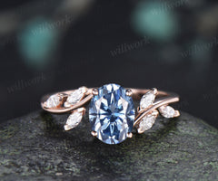 Oval Cut Blue Moissanite Engagement Ring Seven Stone Bypass Ring Marquise Diamond Cluster Ring Gifts