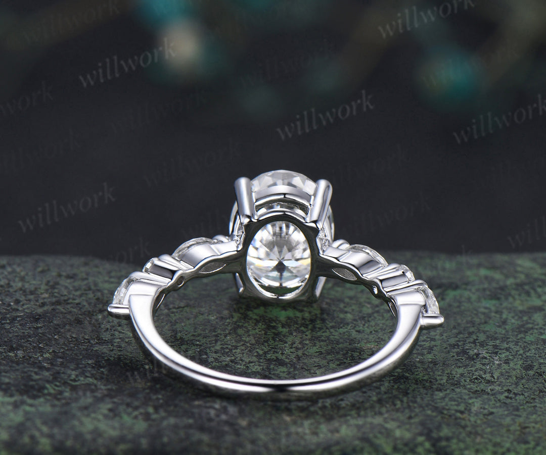 Oval cut IGI lab grown diamond engagement ring unique seven stones diamond ring wedding anniversary gifts for women