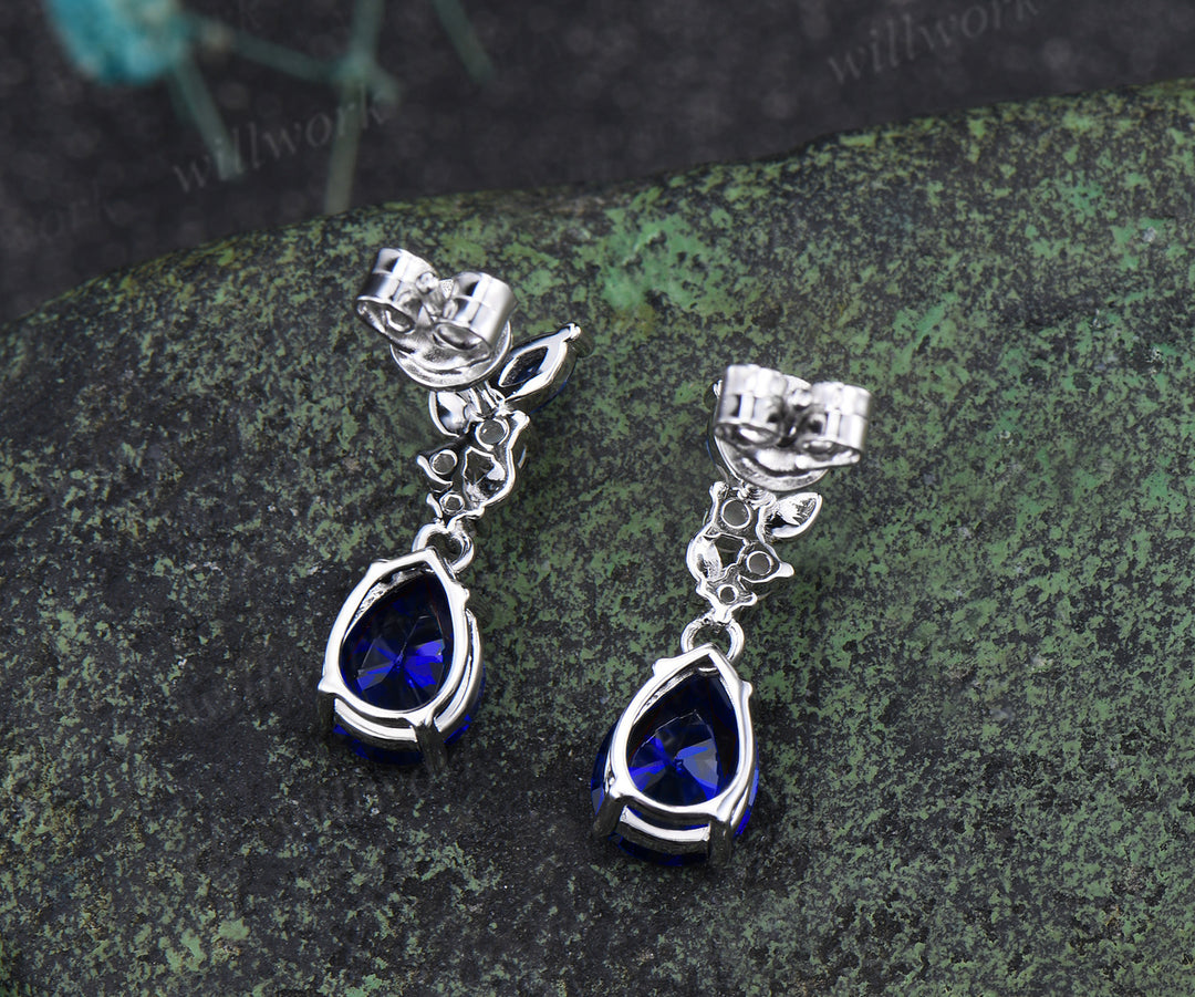 Pear cut sapphire earrings leaf opal marquise sapphire drop earrings September jewelry for her