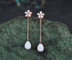 Pear cut opal threader earrings flower drop earrings dainty opal earrings birthday anniversary wedding gifts
