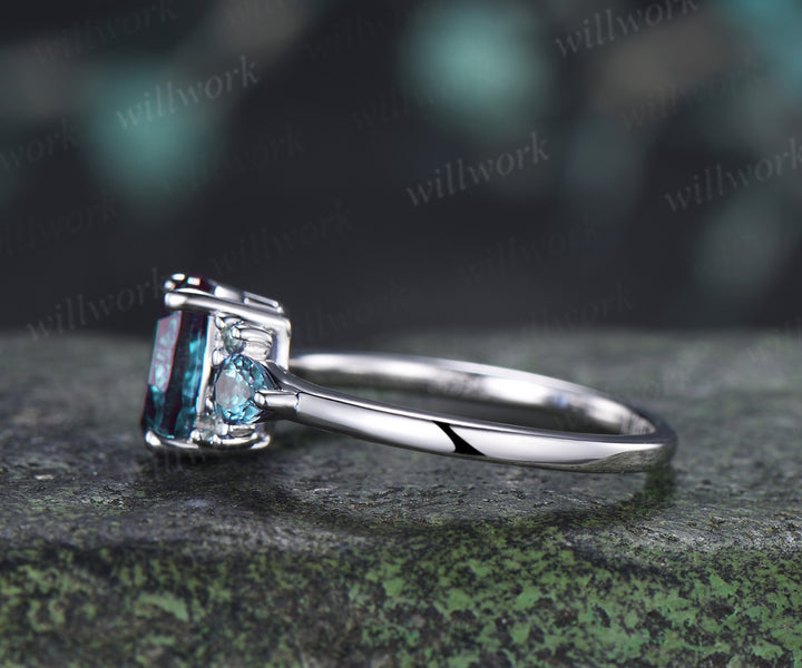 Oval Fantasy Cut Alexandrite Engagement Ring Cluster Pear Alexandrite Seven Stone Ring Unique June Birthstone Gifts