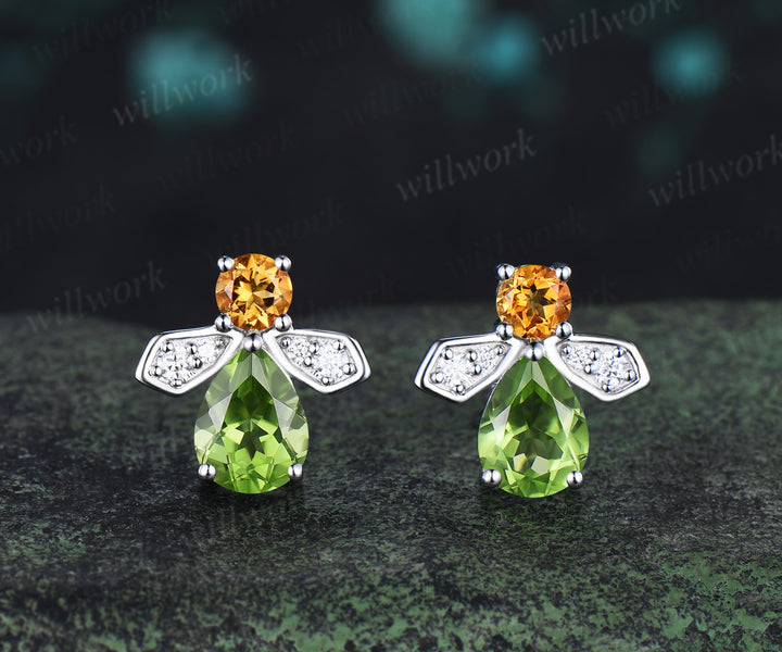Pear cut peridot citrine earrings necklace firefly inspired peridot & citrine jewelry set