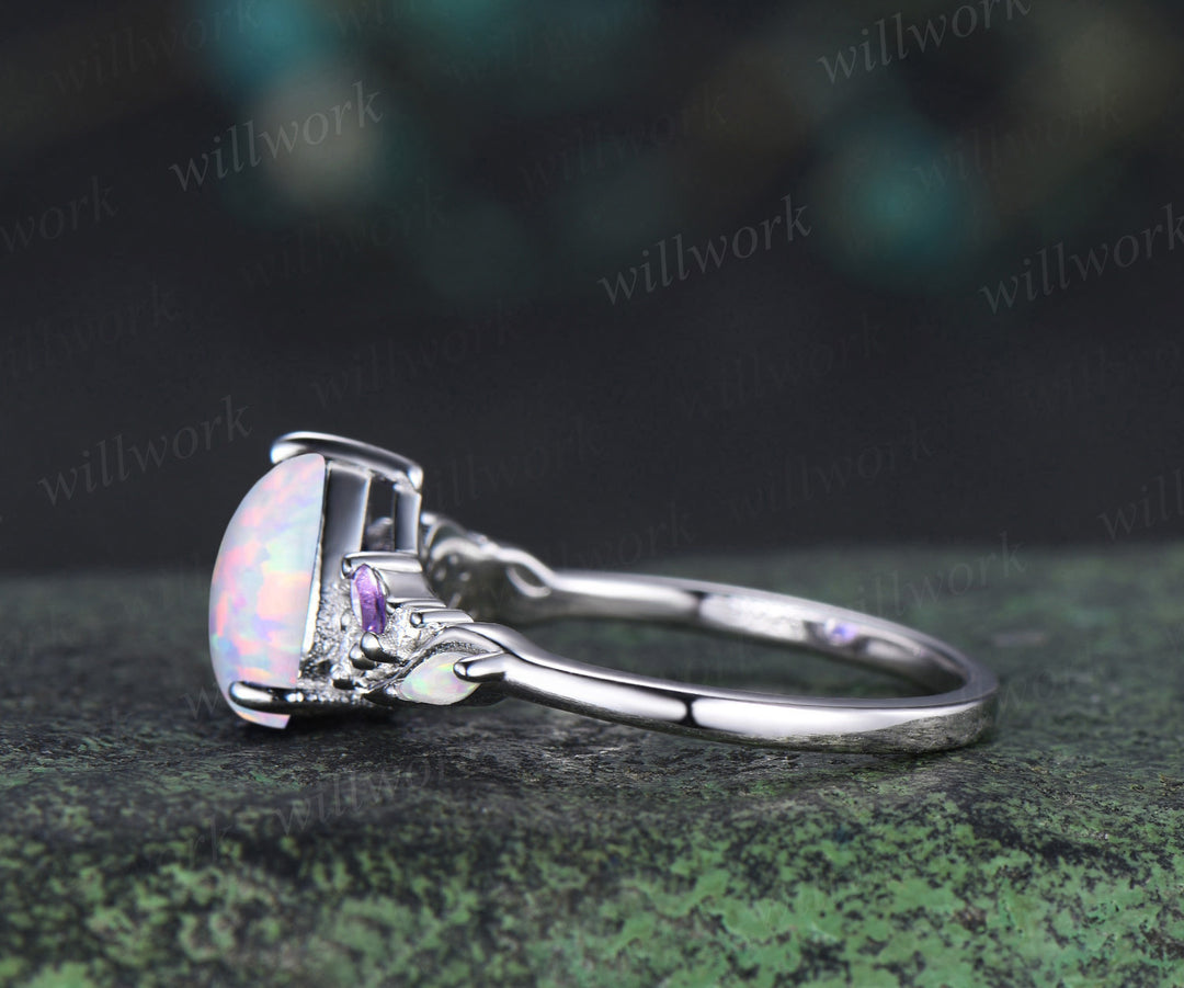 Pear opal engagement ring fire opal amethyst moissanite cluster ring October birthstone jewelry gifts for women