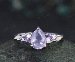 Pear cut lavender amethyst engagement ring opal moissanite amethyst cluster ring minimalist wedding ring for bridal