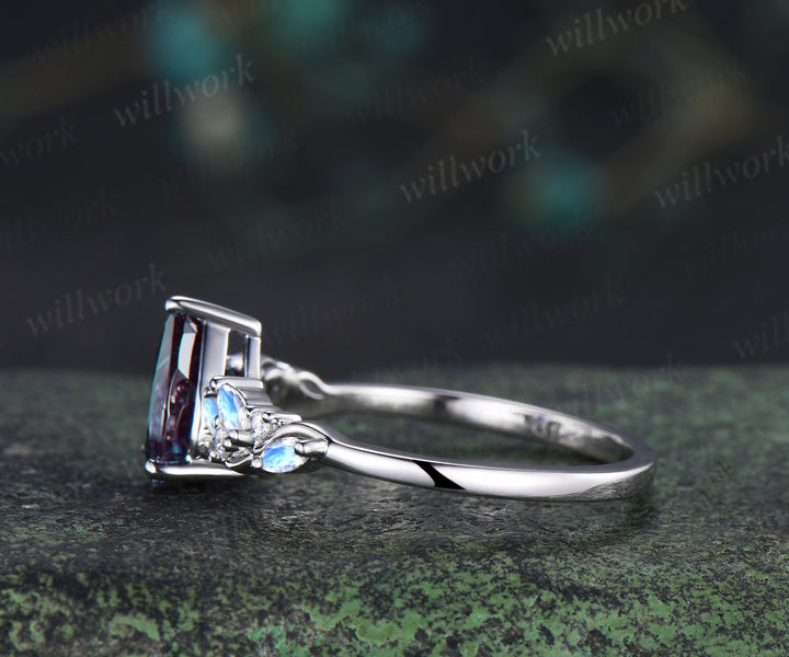 Unique pear alexandrite engagement ring marquise moonstone moissanite cluster bridal wedding ring jewelry gifts for women