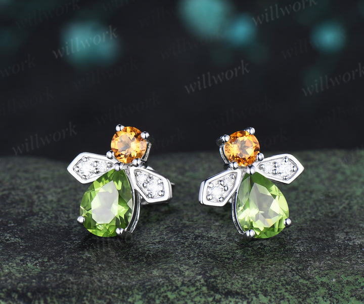 Pear cut peridot citrine earrings necklace firefly inspired peridot & citrine jewelry set