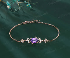 Dainty oval cut amethyst marquise opal leaf bracelet moissanites clover adjustable bracelet Februarly birthstone jewelry