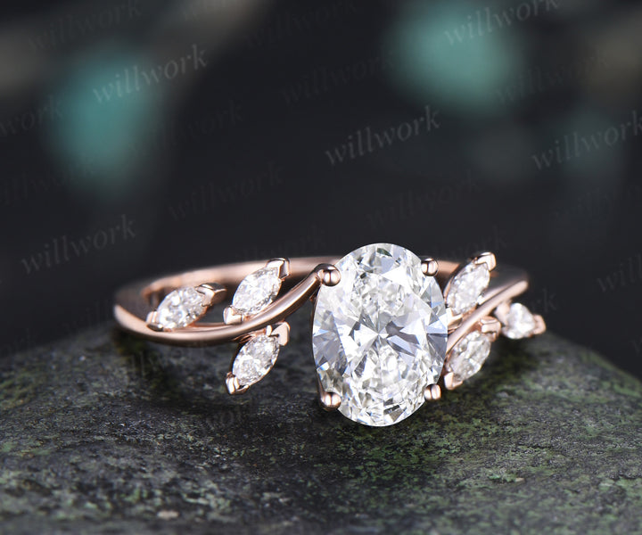 Oval Cut Lab Grown Diamond Engagement Ring Marquise Diamond Seven Stone Bypass Cluster Ring Unique Bridal Ring