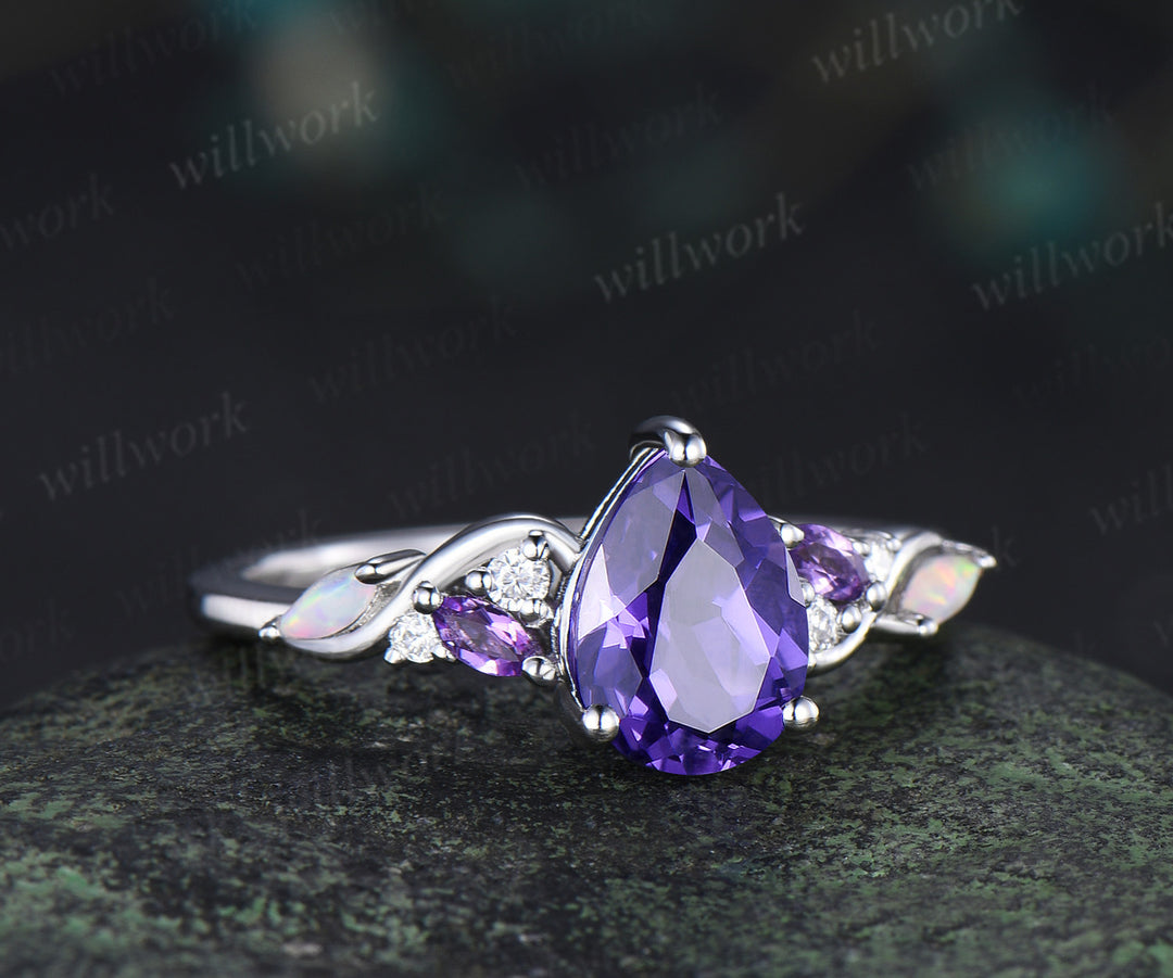 Unique purple sapphire engagement ring marquise amethyst opal bridal wedding ring jewelry gifts for women