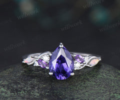 Unique purple sapphire engagement ring marquise amethyst opal bridal wedding ring jewelry gifts for women